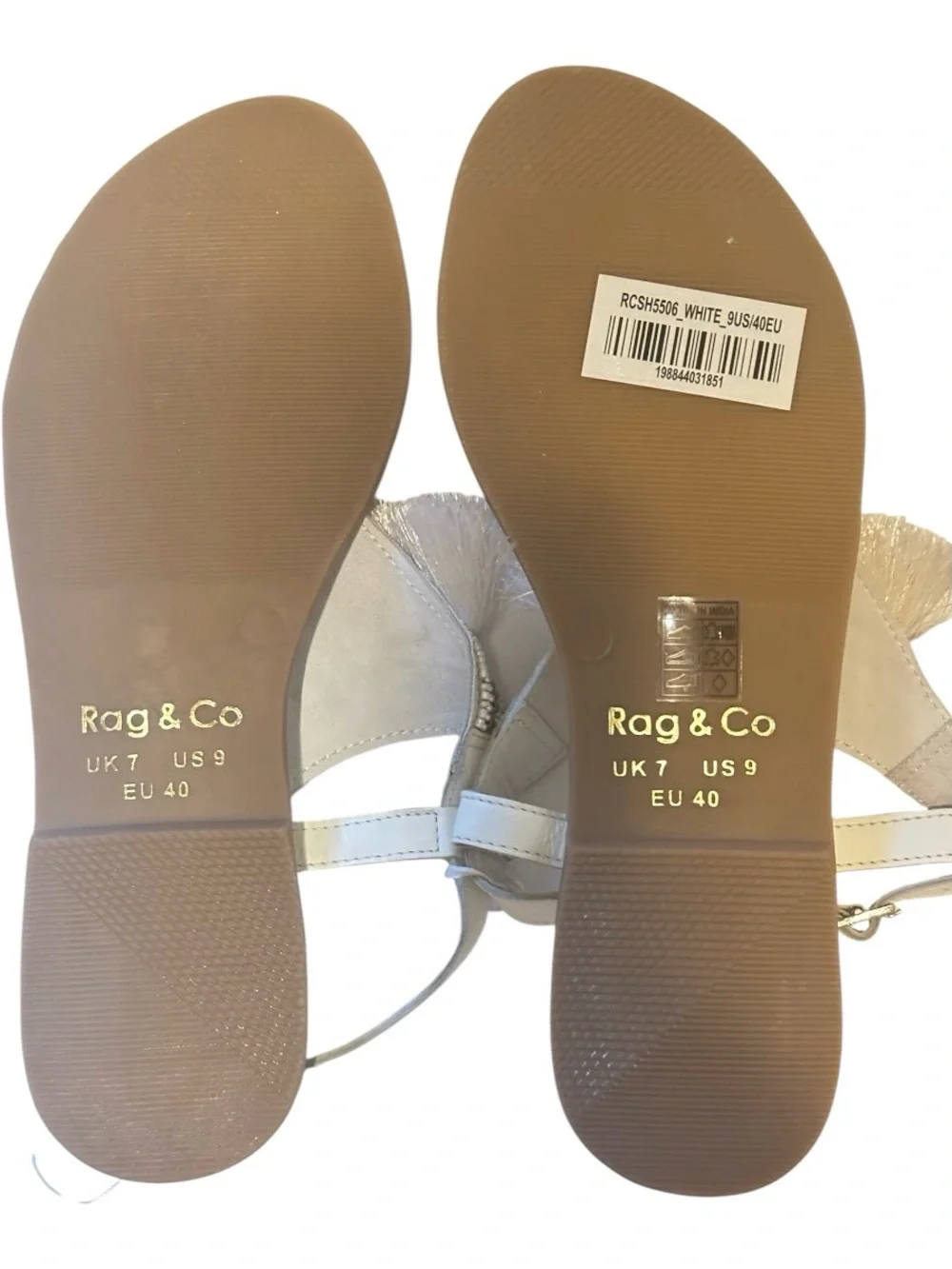 Rag & Co White Leather Risha Tassel Embellished T-Strap Sandals Size 9 NWOT